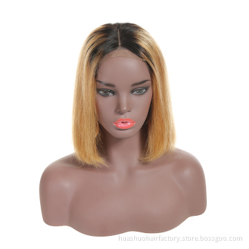 Huashuo Highest Discounts T1B 27 Ombre Color Natural Wavy Brazilian Virgin Human Hair Thick Short Bob Lace Front Wig